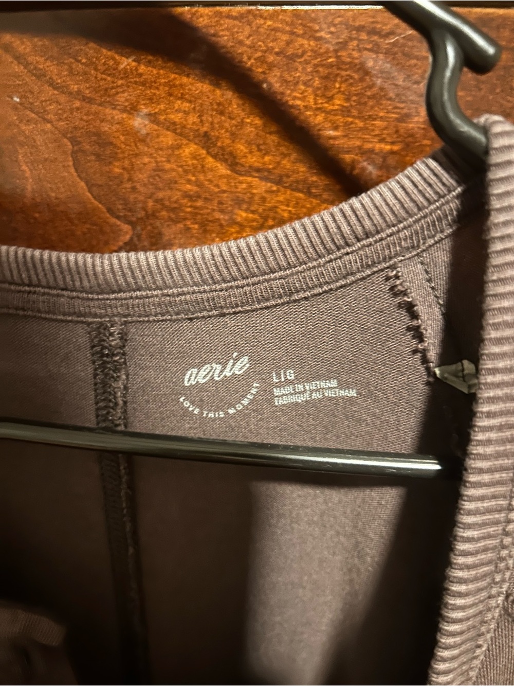 aerie Brown Long Sleeve Henley Sweatshirt - Picture 2 of 2